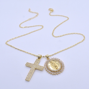 Collana con Pendente a Croce della Vergine Maria in Ottone di Alta Qualità con Zirconi, Catene per Uomo e Donna, Stile Retrò Cattolico Religioso - Product Image 3