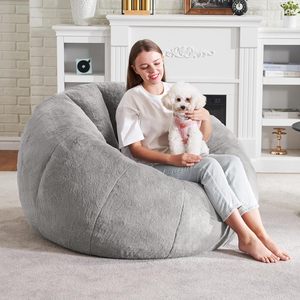 Large <strong>Grey</strong> Adult <strong>Bean</strong> <strong>Bag</strong> Sofa Chair Comfortable Giant <strong>Bean</strong> <strong>Bag</strong> for Reading Spacious Design-Upholstered Durable Fabric - Product Image 4