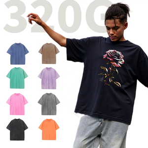 SHENGSHI T-shirt pour adultes en coton 320g Tendances du lavage des vêtements Équipe régulière à col rond Séchage rapide avec logo personnalisé T-shirt en gros en vrac pour hommes - Product Image 1