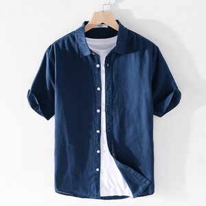 <span class=keywords><strong>2023</strong></span> d'été Offre Spéciale Hommes De Chemise à Manches courtes Solide Couleur Sueur Absorbant Chanvre T Shirt Personnalisé Conception Logo Chanvre Vêtements Chemise - Product Image 4