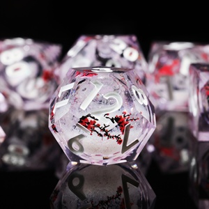 LuxeRoll – Ensemble de 7 dés en résine liquide « Rêve de fleur de prunier » – Dés polyédriques pour D&D avec motif fleur de prunier pour jeux de rôle (RPG) et Dungeons & Dragons - Product Image 3