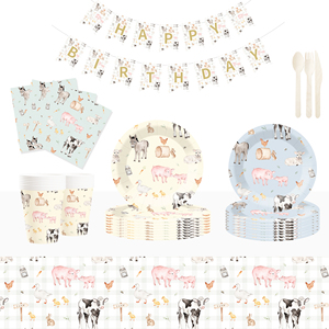 DAMAI Animal Theme Party Decoration Birthday Party <b>Disposable</b> Paper Plate Tissue <b>Tablecloth</b> with Dog Tableware Set for Kid Party - Product Image 1