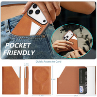 Casing Ponsel Kulit Magnetik dengan Slot Kartu dan Cermin untuk iPhone 17 Pro Max 17 Air 16 15 14Plus 13 12, Mendukung Pengisian Daya Nirkabel