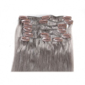 Extensiones de Cabello Humano con Clip, Color Gris, 7 Piezas, 150 Gramos, Doble Trama, Rizado/Ondulado, Liso y Sedoso, Venta al por Mayor de Fábrica - Product Image 2