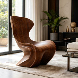 Poltrona Vintage con Texture in Legno Naturale per Interni Moderni Mid-Century e Stile Wabi-Sabi - Product Image 6