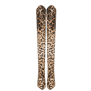 Bottes hautes pour femme à imprimé léopard avec fermeture éclair arrière, talon épais, bout pointu, coupe en V, grande taille 47 - Product Image 5