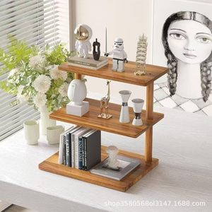Wooden Multi Tier Shelf 3 Layers Rectangle Standing Type <b>Storage</b> <b>Trays</b> For Desktop Organization - Product Image 3