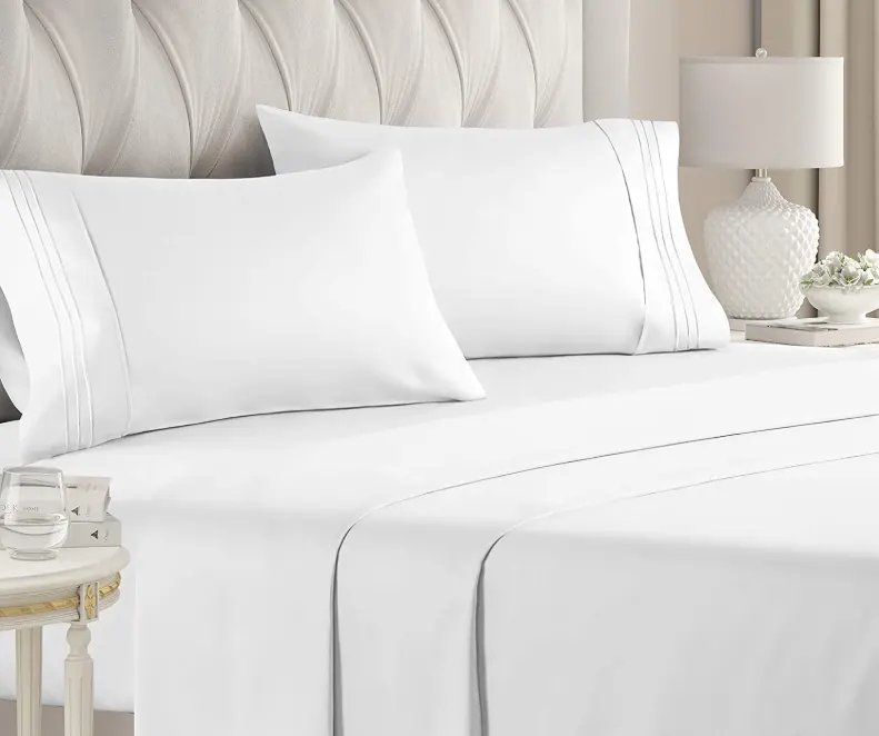 1800 Thread Count Luxury Brushed Microfiber Sheet Set With Two Pillowcases Three Line Embroidery