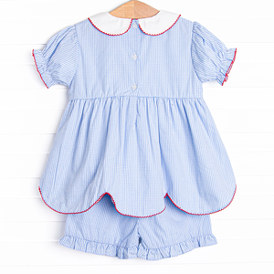 Offre Spéciale col claudine frère enfants correspondant tenues bleu vichy rouge pomme Applique coton enfants fille vêtements ensembles - Product Image 3