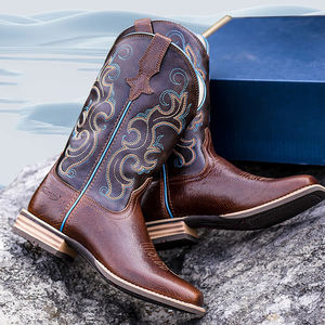 Botas Vaqueras de Cuero Genuino a la Moda para Mujer con Construcción Goodyear Welt y Punta Cuadrada, Botines Planos Estilo <span class=keywords><strong>Western</strong></span> para Trabajo - Product Image 4