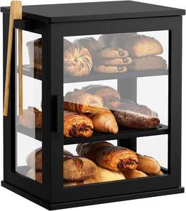 Contenedor de Pan de Bambú Negro de Tres Niveles para Encimera de Cocina, Recipiente de Almacenamiento de Alimentos con Ventana Transparente - Product Image 1