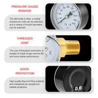 Single Scale Bourdon Tube Pressure Gauge Iron Housing Brass Connections 0-200psi Range 1.6% Accuracy for Air Compressor