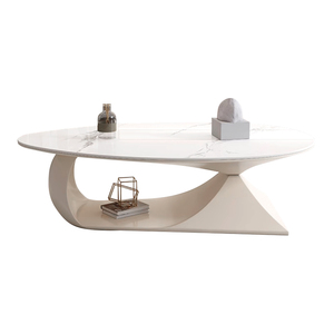 Tavolino da Caffè Ovale di Design Minimale in Colore Legno per Piccolo Appartamento con Piano in Pietra Sinterizzata PSM-H005 - Product Image 6