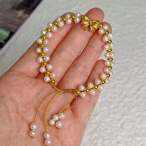 Xinfly Custom Round <b>Bead</b> Chain <b>Bracelet</b> 24K Gold Freshwater Pearls Fine Jewelry Engagement Bow <b>Charm</b> <b>Bracelets</b> - Product Image 2