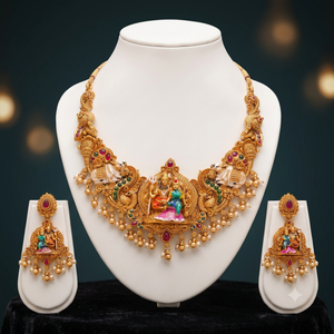 Gold Plated Bridal <b>Set</b> Choker Necklace Drop Earrings Tikka Ethnic Zircon Trendy Wedding Engagement Anniversary High Quality - Product Image 3