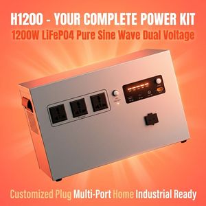Station d'alimentation portable tout-en-un H1200, générateur solaire 1200W, prise personnalisée, onde sinusoïdale pure, kit double tension - Product Image 3
