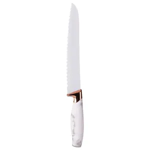 畅销产品中国菜刀5pcs玫瑰金圆环白色涂层厨师刀套装带块架