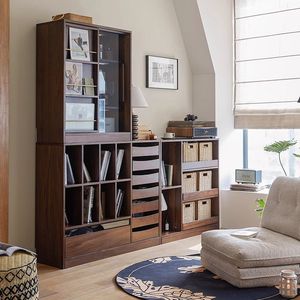 <b>Solid</b> <b>Wood</b> Integrated <b>Bookcase</b> Combination Living Room Cabinet With Glass Door Display Storage 120cm Width - Product Image 3