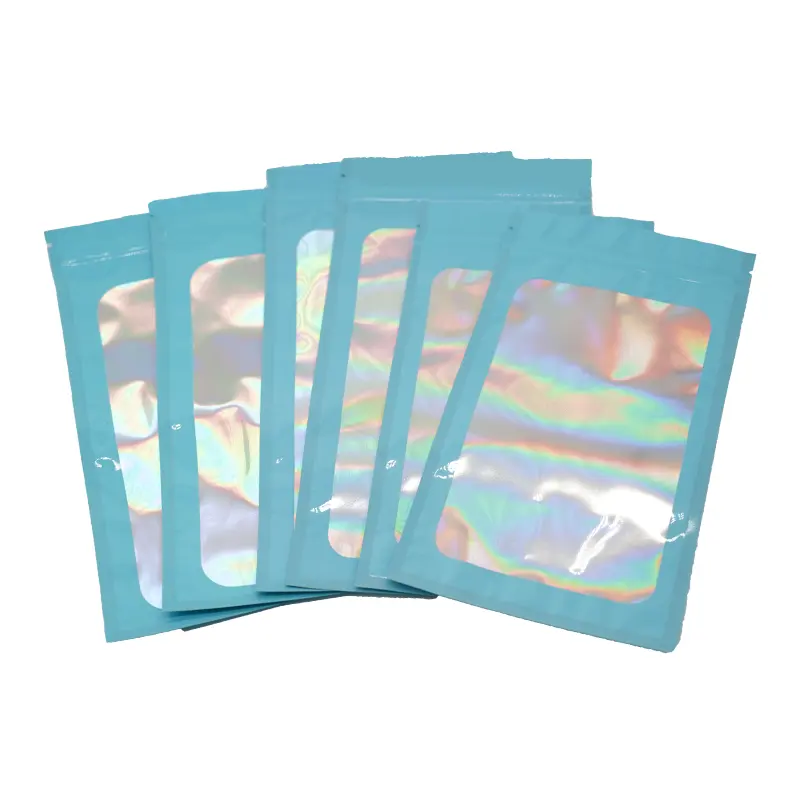 Tùy chỉnh in treo Holographic Mylar Túi Nắp kéo bao bì dây kéo khóa cửa sổ bao bì nhựa túi cho đồ trang sức