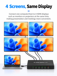 Répartiteur HDMI 4K 1x4, convertisseur vidéo quad écran, boîtier métallique avec alimentation DC 5V pour distribution d'affichage - Product Image 2