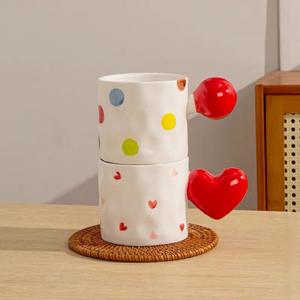 Pintado a mano regalo del Día de <span class=keywords><strong>San</strong></span> Valentín creativo corazón rojo mango cerámica pareja taza de café <span class=keywords><strong>desayuno</strong></span> taza de leche - Product Image 3
