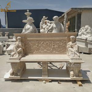 Banc <span class=keywords><strong>de</strong></span> <span class=keywords><strong>jardin</strong></span> incurvé en marbre naturel long, pour l'intérieur et l'extérieur, avec dossier - Product Image 3