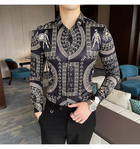 男士全袖衬衫 纽扣式提花婚礼派对舞会衬衫 男士修身全印花衬衫 QS1215A18 - Product Image 2