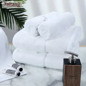 Cotton Towels Hotel Quality Wholesale Taitang Hotel Linen Custom Towel Embroidered Logo White Cotton Bath Towel 70 140