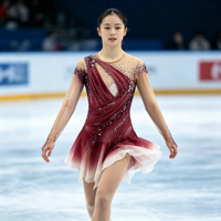 Costume de patinage artistique à manches longues pour enfants et adultes, robe en maille dégradée rouge vin avec strass pour spectacle sur glace et compétition