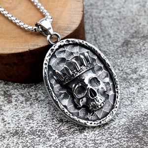 Collar Ovalado de Acero Inoxidable para Hombre con Colgante de Corona y Calavera, Estilo Punk, para Uso Diario - Product Image 1