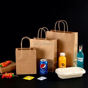 Sac de courses en papier kraft biodégradable et écologique de qualité alimentaire avec poignée longue pour promotion et emballage cadeau recyclable - Product Image 4
