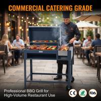 Barbecue au charbon de bois mobile avec grandes roues, pour une personne, facile à déplacer, couvercle rabattable, grille en V, double zone, 101x110cm, certifié CE, couleur personnalisée