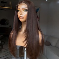 Perruque en cheveux humains transparente brun foncé 13x4 5x5, avec raie au milieu, en couches, cheveux vietnamiens de luxe, pré-coupée, prête à porter, sans colle
