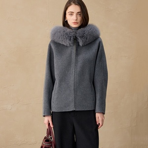 Женские зимние короткие шерстяные куртки Weshallo класса люкс с отстегивающимся воротником из натурального меха лисы и альпаки на молнии - Product Image 3