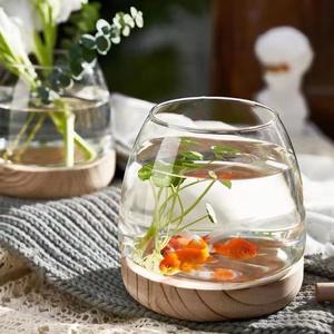 モダンな透明ガラス水槽 200ml 木製台座付き 透明水耕栽培卓上テラリウム ホームデコレーション用 - Product Image 6