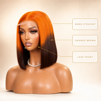 Perruque Bob Ultra-Lisse Ombrée Orange Brun Soyeuse Naturelle Réaliste avec Dentelle Frontale pour Femmes – Vente en Gros