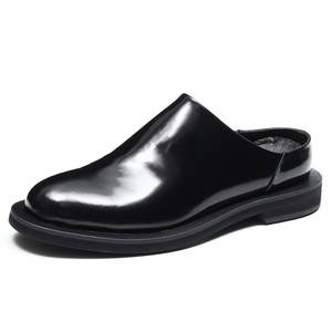 Chaussons de bureau décontractés en cuir véritable pour hommes, style rétro en cuir de vachette brillant, antidérapants - Product Image 1
