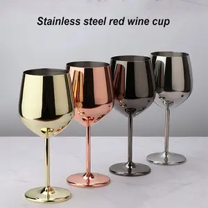 16 Oz 18 Oz Goblets Metal Red Wine Glass Cup Unbreakable Wedding Gold Stainless Steel Wine Glasses