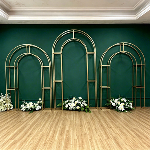 DKB Professional Simple New Style Luxury Wedding Decoration <b>Backdrop</b> with Shiny Gold Metal Frame and Arch <b>Stand</b> - Product Image 1
