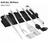 Ensemble d'outils de barbecue en acier inoxydable poli à long manche, 20 pièces, personnalisé, essentiels pour la cuisine et le camping, multi-usages, barbecue en plein air