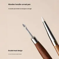 1 pièce Pinceau à ongles en silicone à double extrémité avec manche en bois, pour sculpture, peinture florale, gel, colle et gaufrage