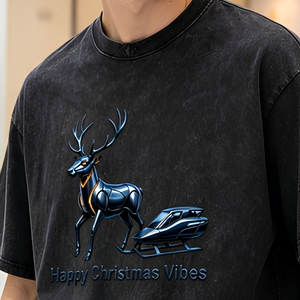 T-shirt OEM da Uomo con Stampa Cartoon '<span class=keywords><strong>Happy</strong></span> Christmas Vibes', Collo Tondo, 100% Cotone, Manica Corta Casual, Multi-Stagione - Product Image 5