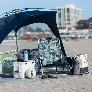 Mochila dobrável portátil para uso ao ar livre, cadeiras de praia com 4 posições reclináveis, poltrona de praia para adultos, travesseiro acolchoado ajustável
