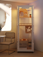USMILEPET Villa pour chat en bois avec roues, espace panoramique pour chat, maison pour chat multi-niveaux tout-en-un, espace pour chat d'intérieur