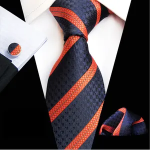 Striped Neckties with Pocket Squares Wholesale Men Ties and Hanky Set Classic Tie and Cufflinks Set Ensemble Cravate