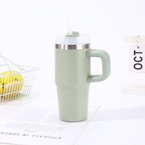 Mug de voyage pour voiture 14oz avec poignée, en acier inoxydable à double paroi isolée, avec couvercle et paille, pour le bureau - Product Image 4