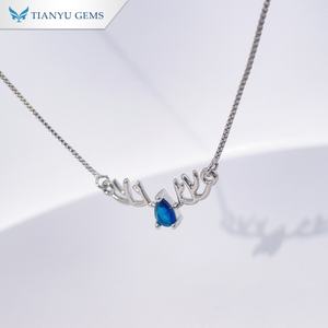 Collar con Colgante de Asta de Ciervo en Tono Plateado con Gema Azul en Forma de Lágrima, Joyería Elegante Inspirada en la Naturaleza para Mujer, Tianyu Gems - Product Image 2