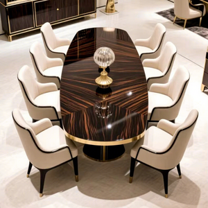 <span class=keywords><strong>Table</strong></span> à manger de luxe en bois massif ébène peint brillant pour <span class=keywords><strong>8</strong></span> <span class=keywords><strong>personnes</strong></span> étendue 3m grand <span class=keywords><strong>ovale</strong></span> spécialement conçu Doré - Product Image 1