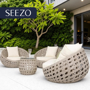 Canapé <span class=keywords><strong>de</strong></span> <span class=keywords><strong>jardin</strong></span> demi-rond style nordique pour l'extérieur, avec structure métallique, ensemble <span class=keywords><strong>de</strong></span> chaises et canapé ovales en rotin synthétique pour l'extérieur - Product Image 2