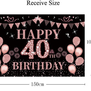 Happy 40th <b>Birthday</b> Banner Black Rose Gold Party Backdrop 150cm Rectangle Polyester Fabric <b>Birthday</b> <b>Decoration</b> - Product Image 1